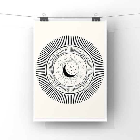 Minimalist boho moon & sun illustration art print - Picture 4 of 5